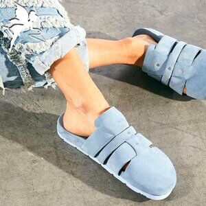 FREE PEOPLE Sunday Season Footbed Blue Suede Mule